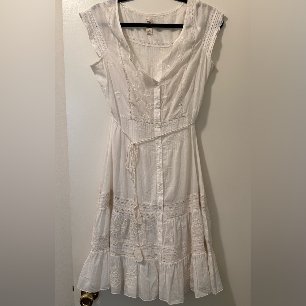 Free People White Embroidered Midi Dress